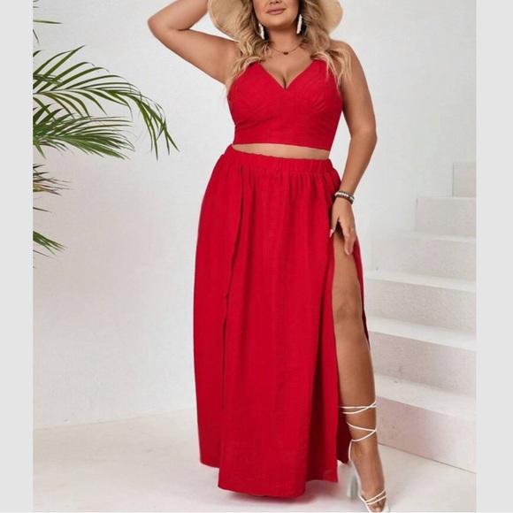 Boho blue tie dye crop top and slit thigh maxi skirt set - Picture 12 of 14